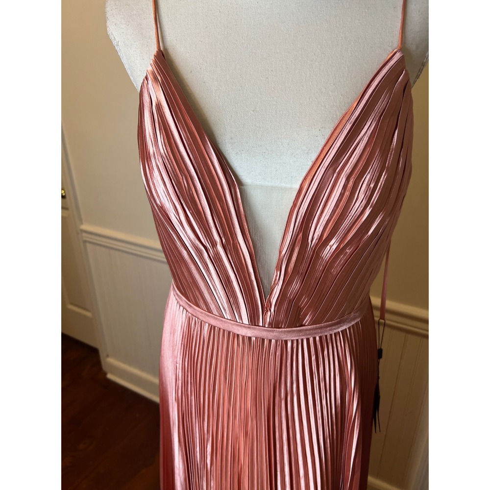 Mac Duggal 20309 Pleated Satin‎ Gown Rose Gold V-Neck Formal Dress Prom Pink 8 - Picture 8 of 16